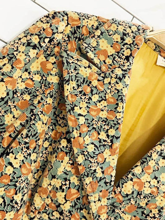 x2 vintage 70s lana lee fashion corduroy floral jacket and midi skirt set - good market thrift store