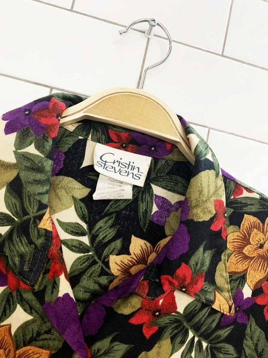 x2 vintage 90s cristin stevens floral shirt + shorts resort wear set - good market thrift store