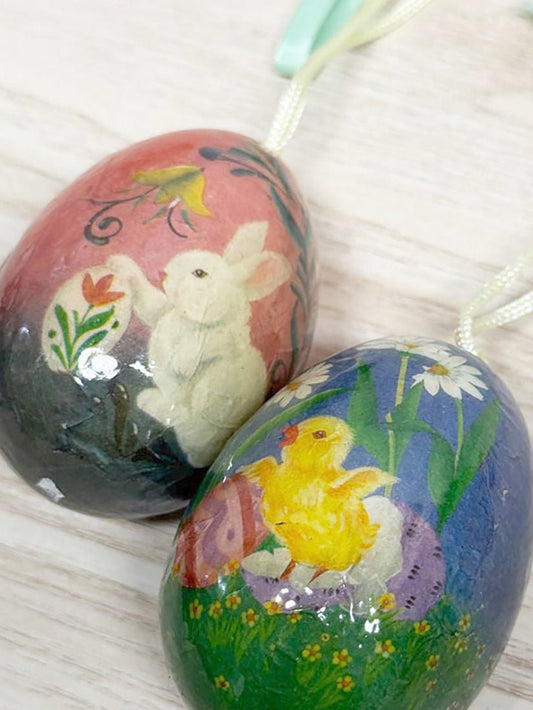 x2 vintage bunny and chick decorative easter eggs - good market thrift store