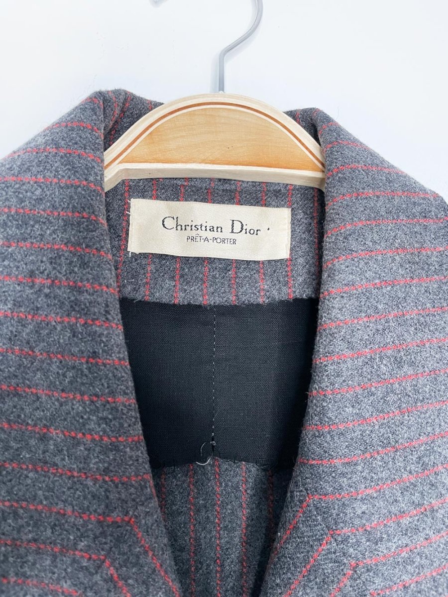 x2 vintage christian dior prêt a porter wool - blend pin stripe blazer + midi skirt set - good market thrift store