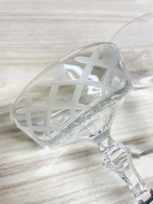 x2 vintage crystal crosshatch coupe champagne glasses - good market thrift store