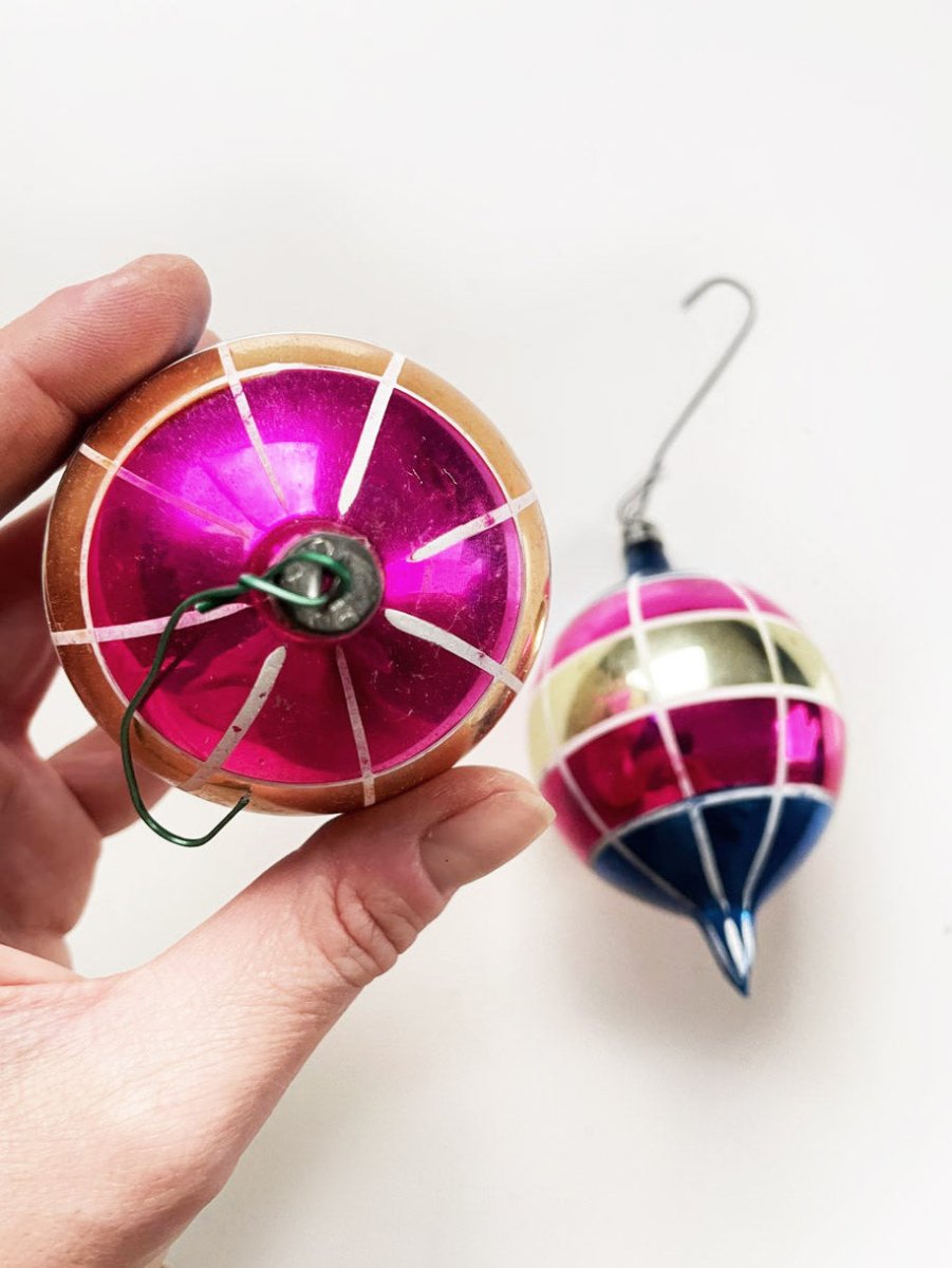 x2 vintage tear drop glass ball ornaments - good market thrift store