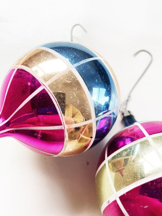 x2 vintage tear drop glass ball ornaments - good market thrift store