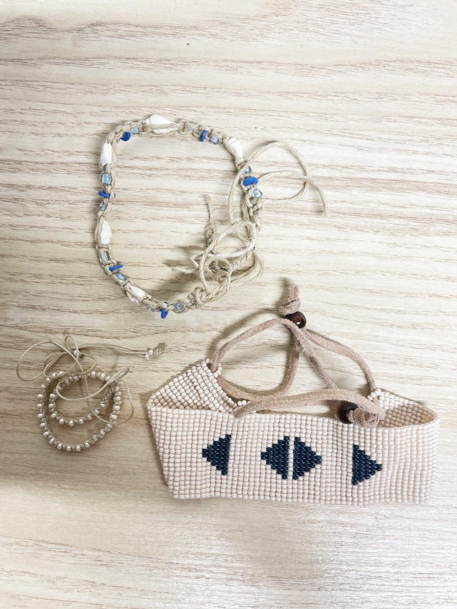 x3 stacked boho beaded bracelets - good market thrift store