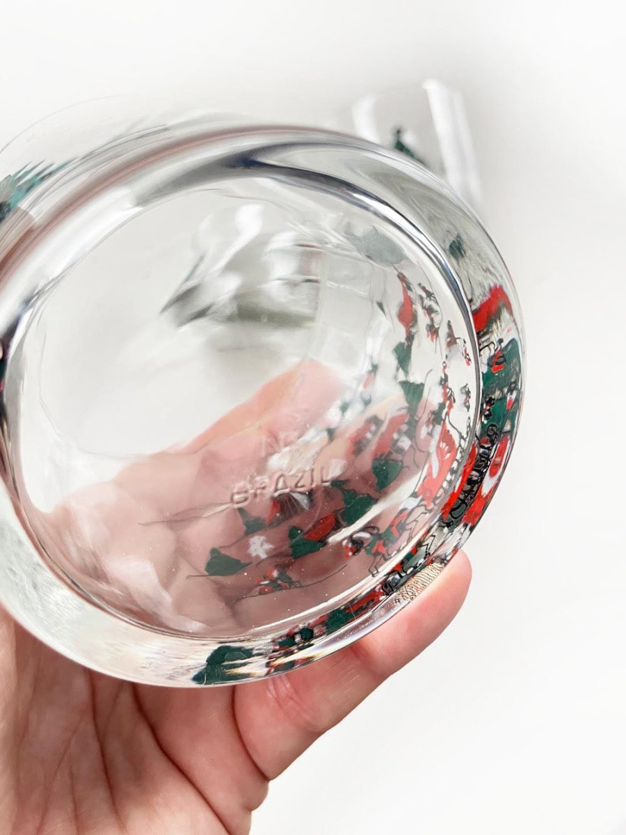 x4 vintage holiday scene + tree rock glass | made in brazil - good market thrift store