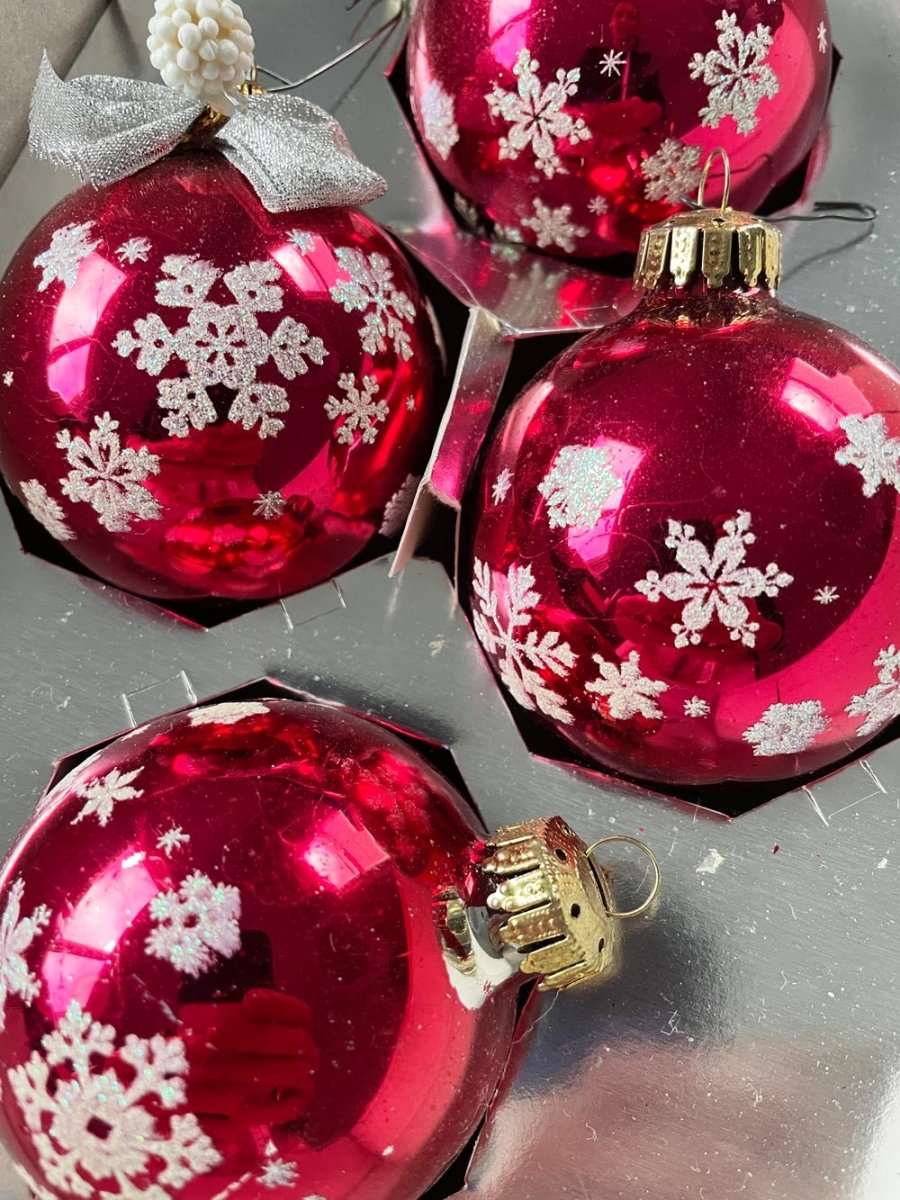 x4 vintage noma snowflake dusted pink glass ornaments - good market thrift store