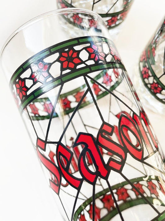 x4 vintage seasons greetings stained glass tumblers - good market thrift store