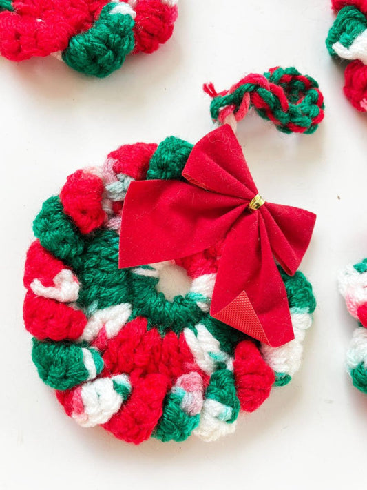 x5 vintage handmade knit tree ornaments - good market thrift store