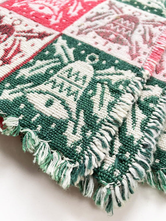x6 vintage woven festive bells placemats | hand - bound edge - good market thrift store