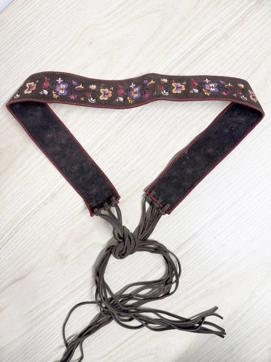 y2k AE boho suede flower embroidered tie belt | american eagle - good market thrift store