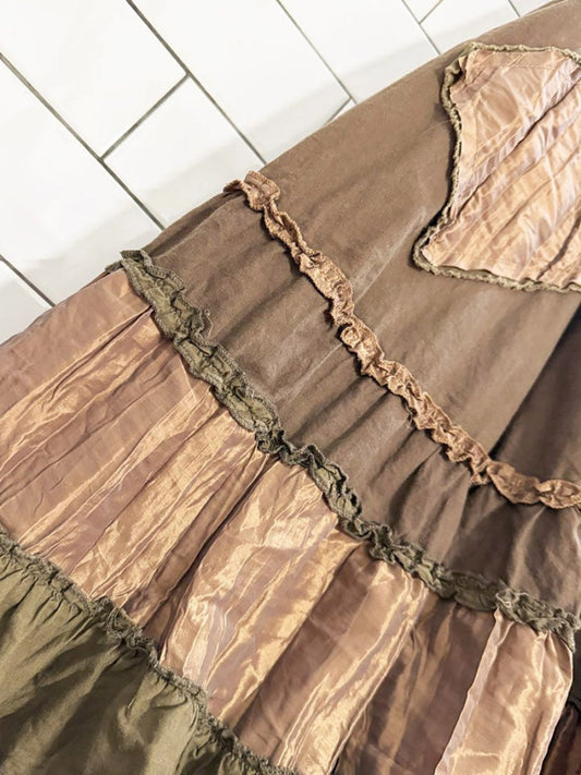 y2k coco & tashi boho ruffle layered midi skirt - good market thrift store