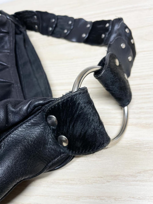y2k danier leather shoulder bag | calf hair strap - good market thrift store
