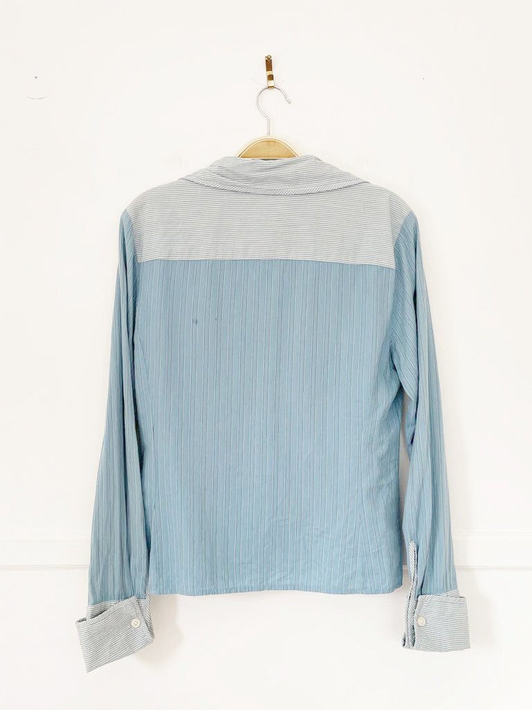 y2k emma james blue stripe hook and eye french cuff shirt | liz claiborne - good market thrift store