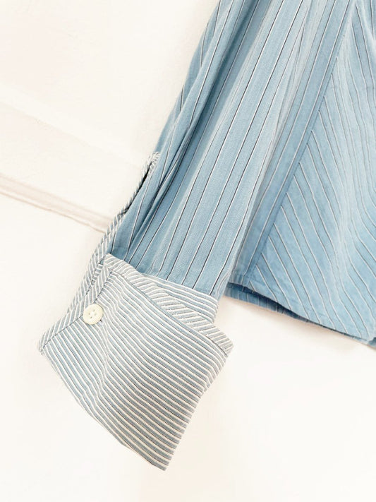 y2k emma james blue stripe hook and eye french cuff shirt | liz claiborne - good market thrift store