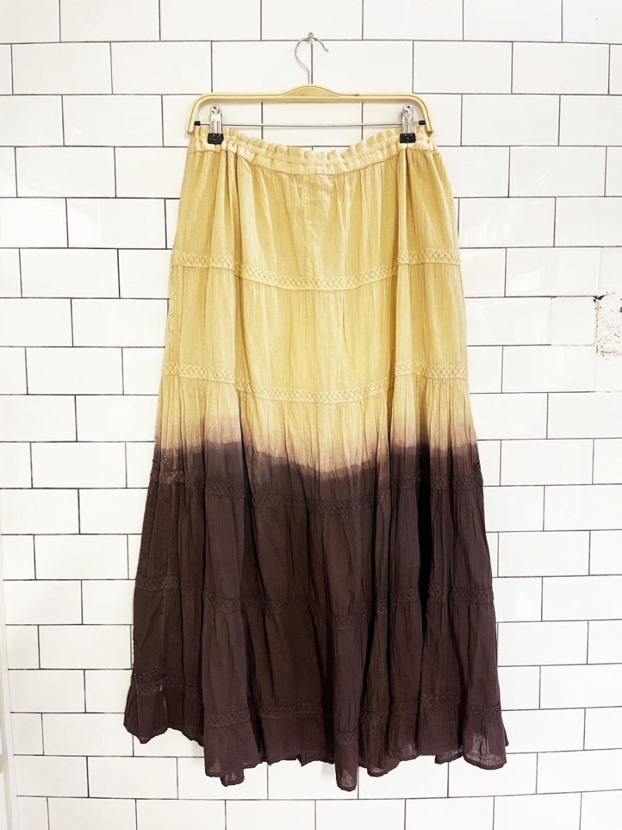 y2k fiori boho tiered ombre tie dye prairie maxi skirt | made in India - good market thrift store