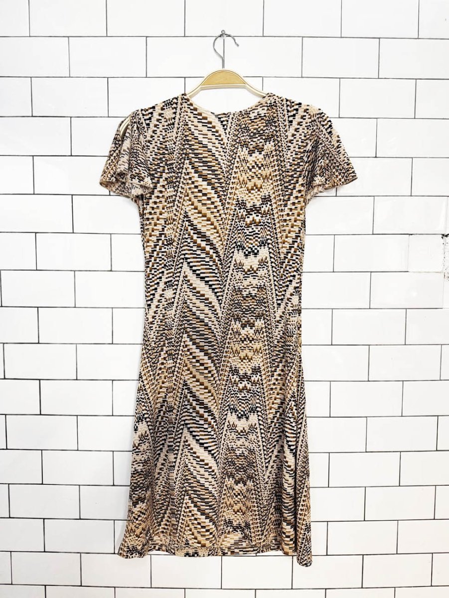 y2k marla kim stretch wrap flutter sleeve mini dress - good market thrift store