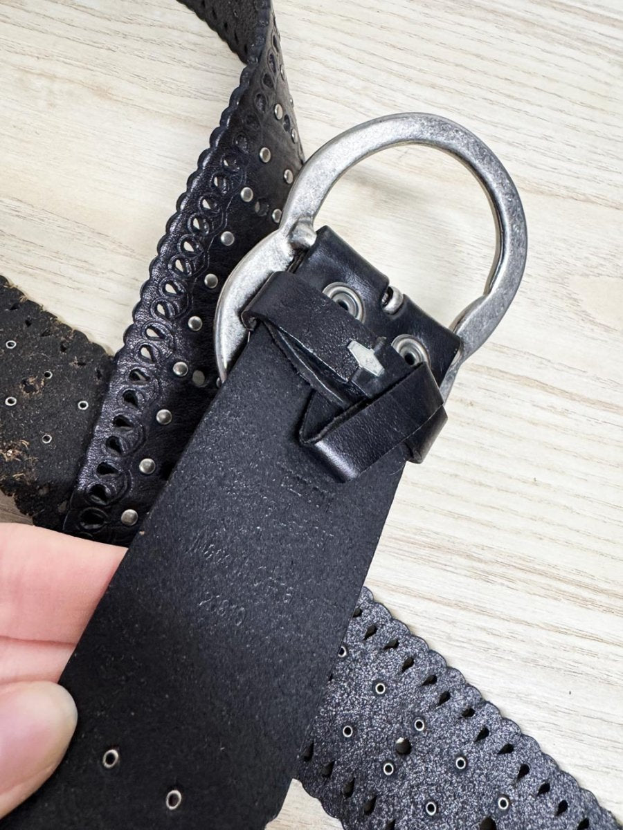 y2k miss me leather studded lasercut belt - good market thrift store