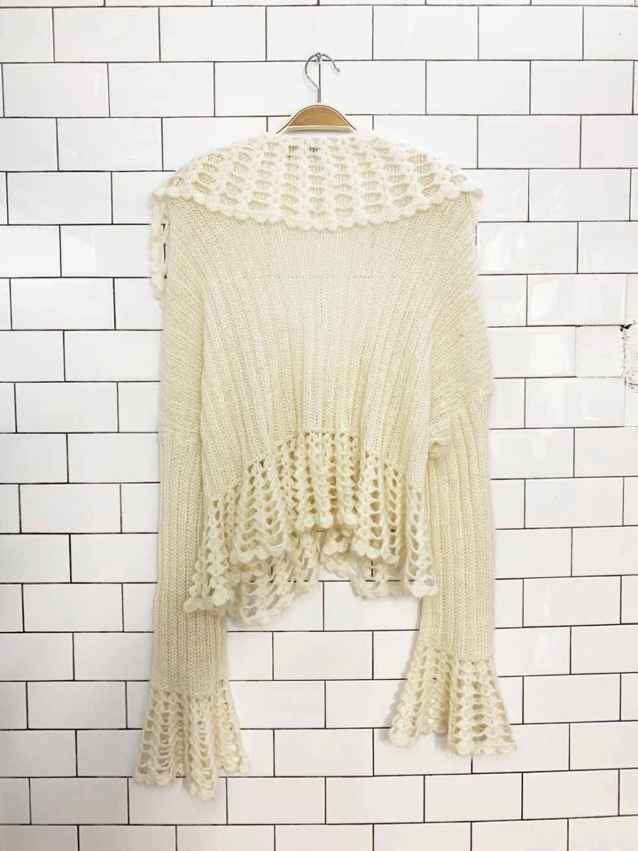 y2k newport news mohair-blend loose knit ruffle bell sleeve cardigan - good market thrift store