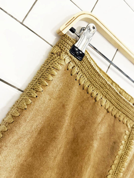 y2k red+abc industry suede crochet trim knee - length skirt - good market thrift store