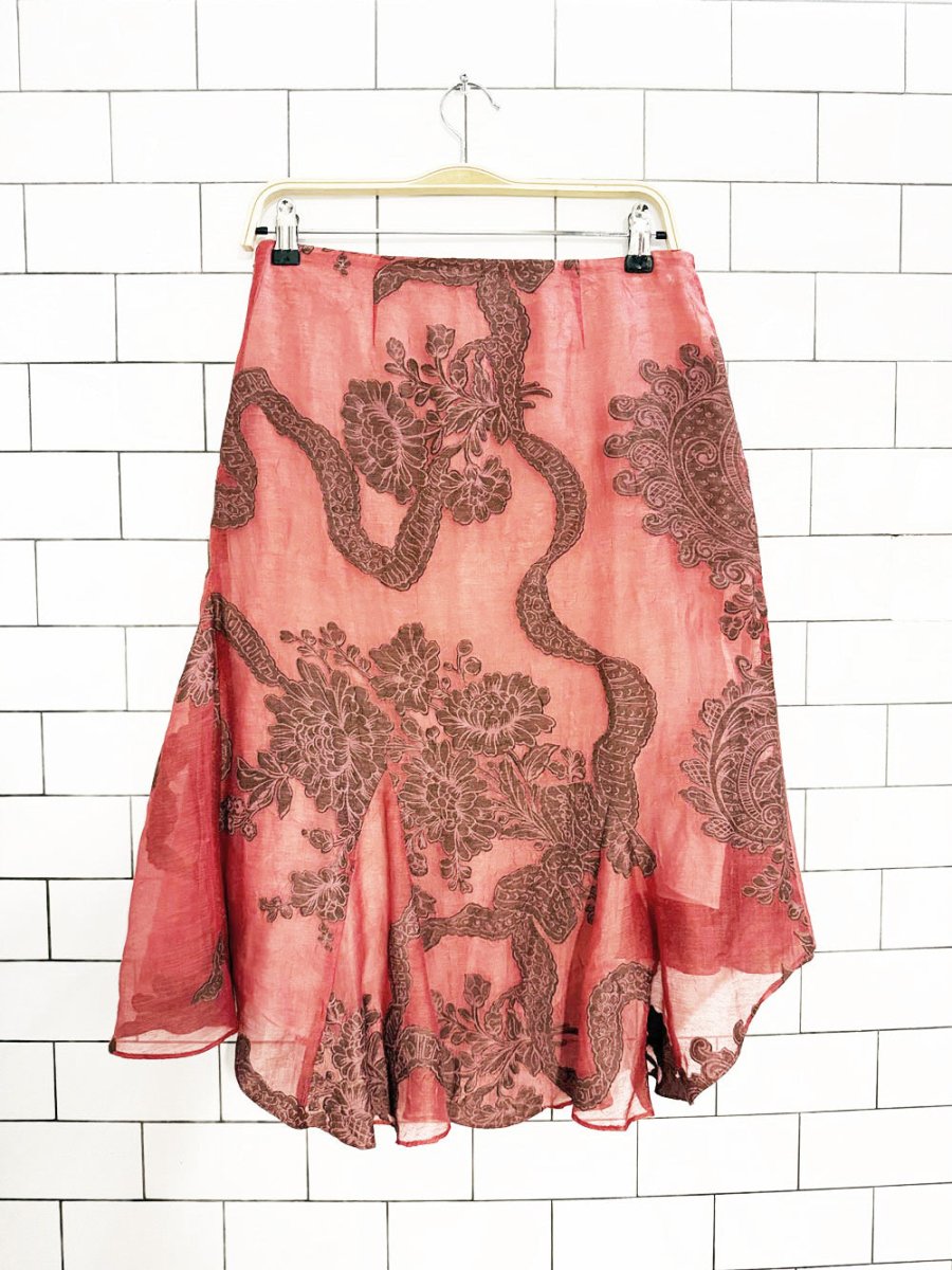 y2k tibi linen - blend dragon floral tulip hem skirt - good market thrift store