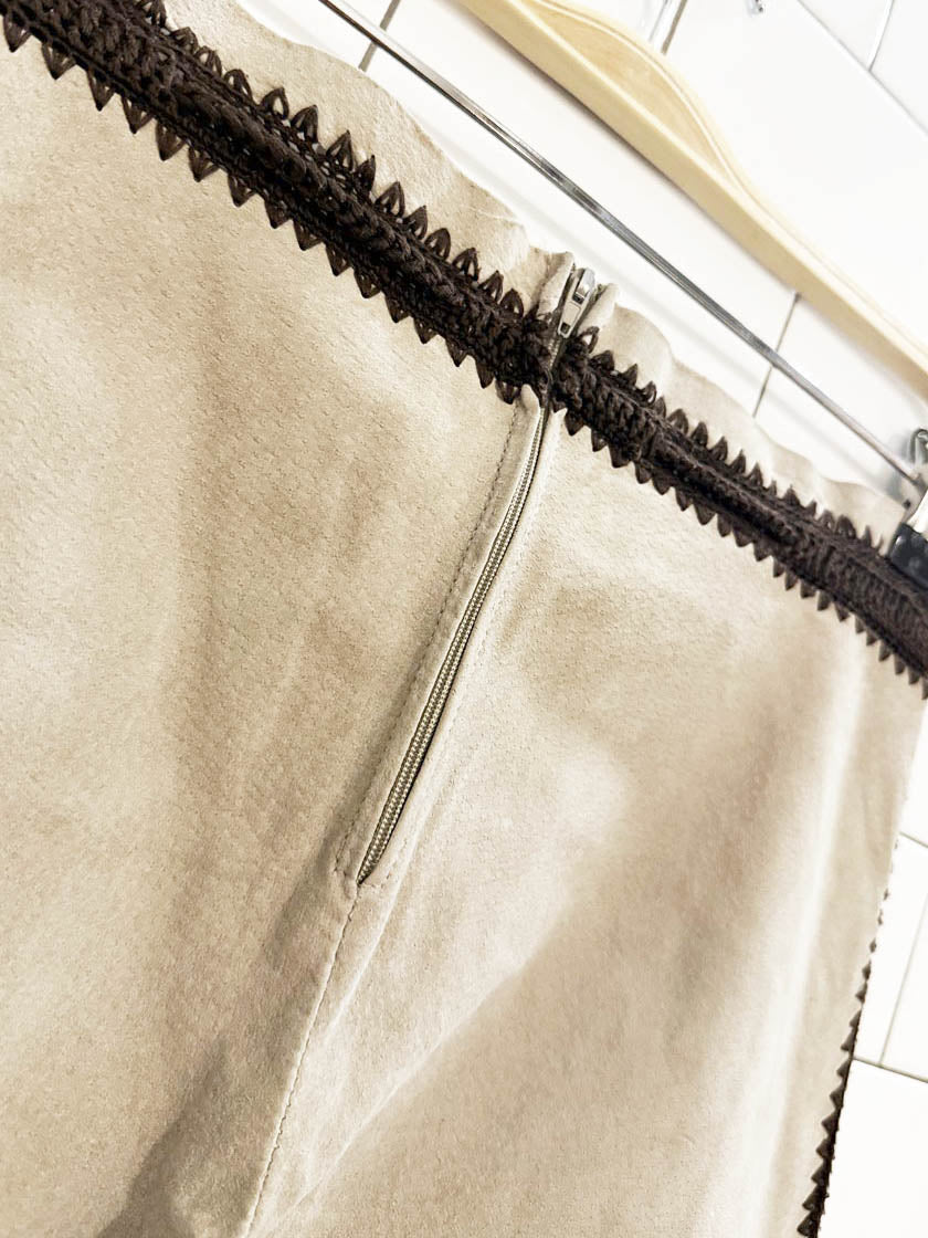 y2k toxk crochet trim suede low rise western leather pants - good market thrift store