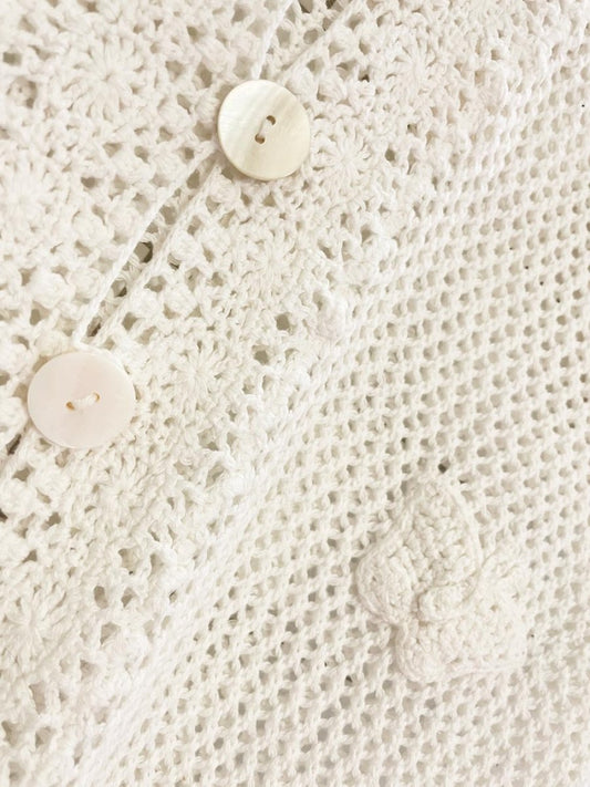 y2k tradition butterfly crochet knit short sleeve cardigan top - good market thrift store