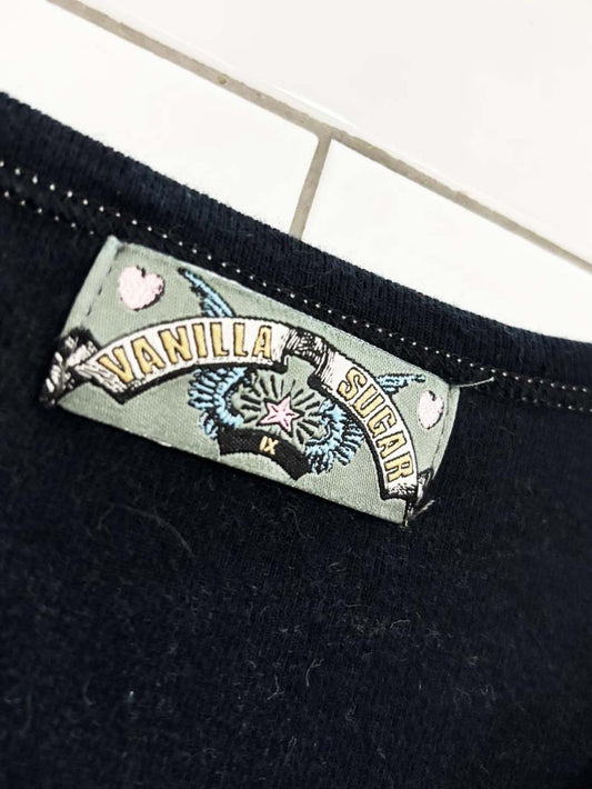 y2k vanilla sugar bedazzled tattoo artwork raglan sleeve shirt - good market thrift store