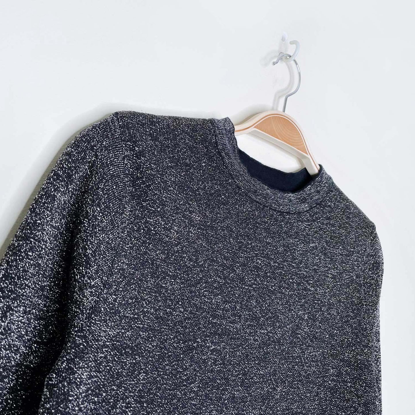 zara knit black metallic cropped scallop hem long sleeve - size small