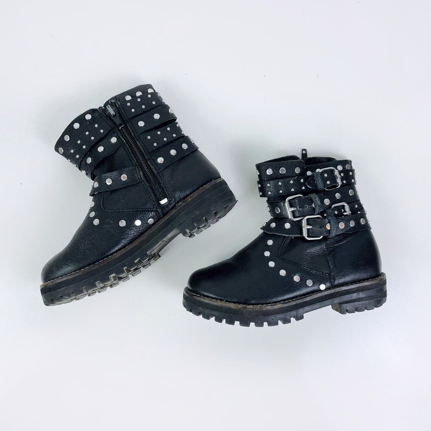 zara kids black studded moto boots - size 29