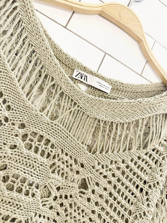 zara boho crochet loose knit sweater - good market thrift store
