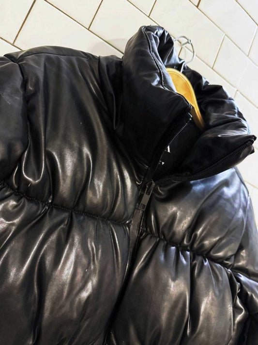 zara faux leather boxy cropped puffer jacket - good market thrift store