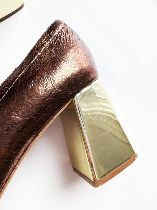 zara leather bronze metallic square toe pump - good market thrift store
