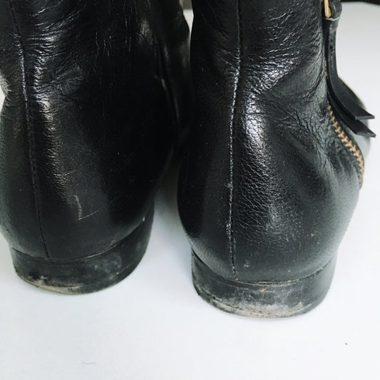 Cole Haan Black Leather Boots with Gold Zippers - size 5.5