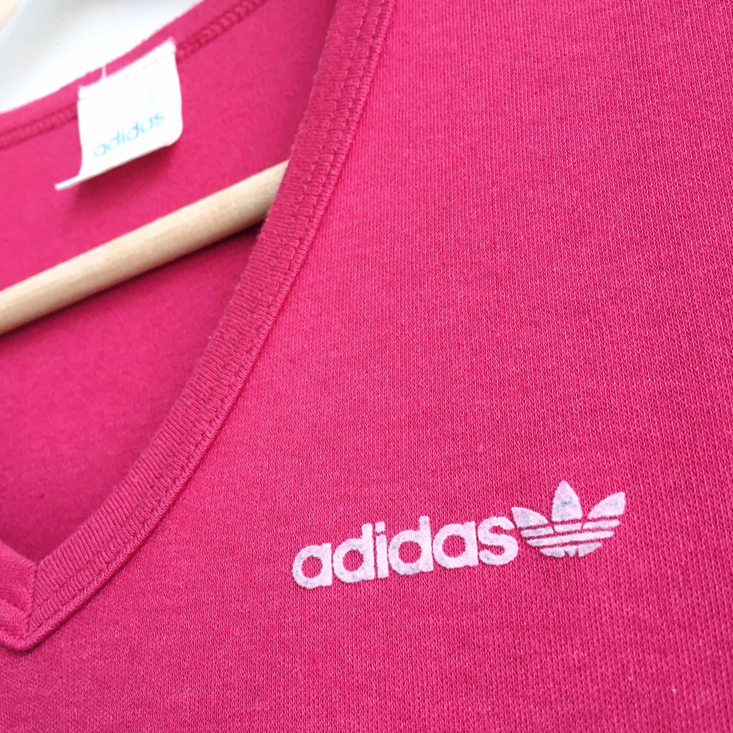 vintage 80's adidas v-neck ringer track tee - size small