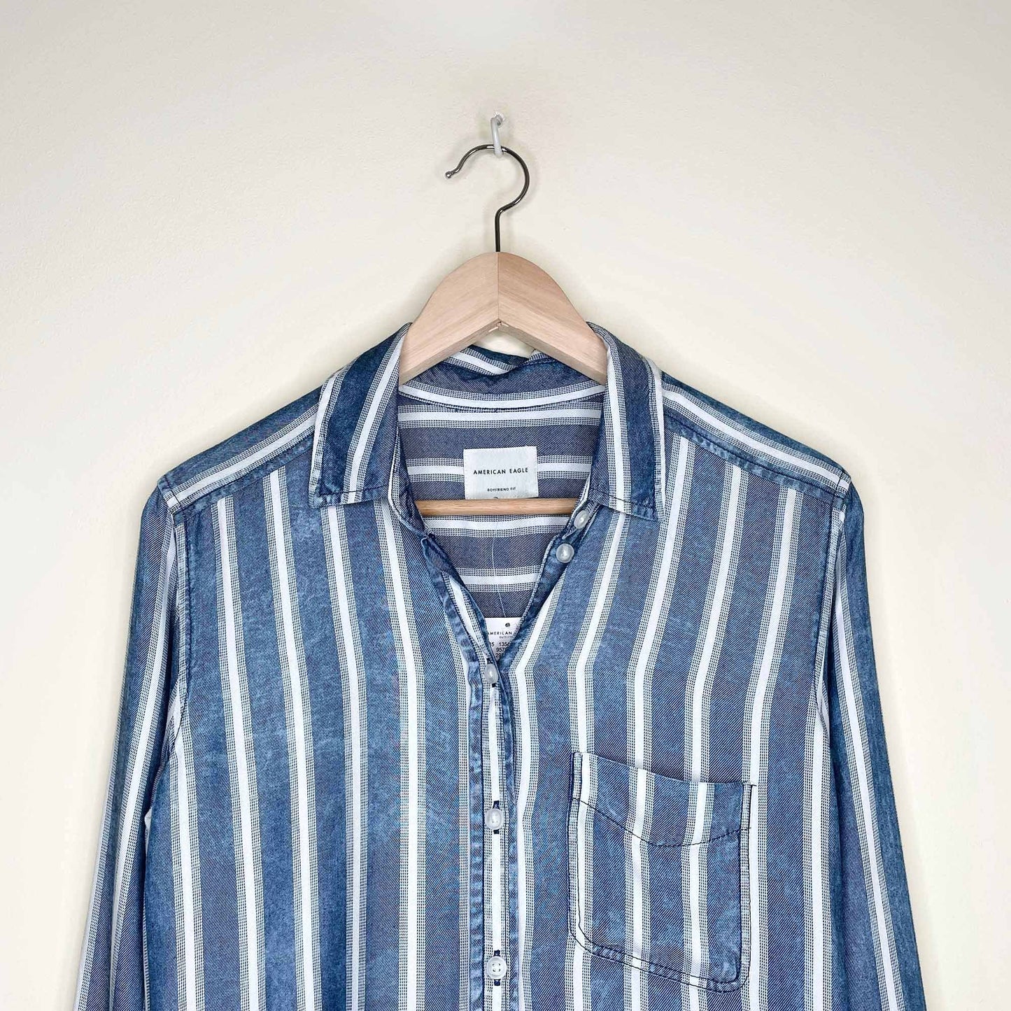 nwt american eagle striped chambray boyfriend fit button down - size xs