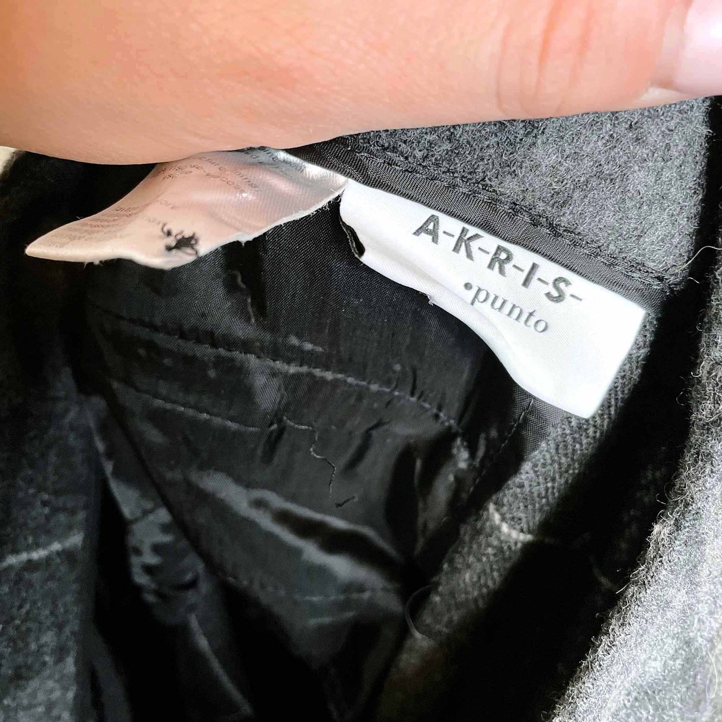 akris punto grey plaid wool-blend mid-rise trouser - size 4