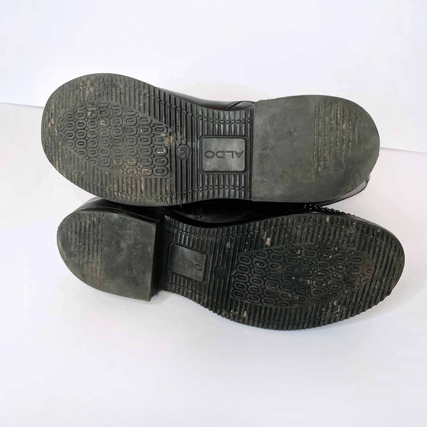 aldo black leather lace-up moto boots with studded toe - size 38