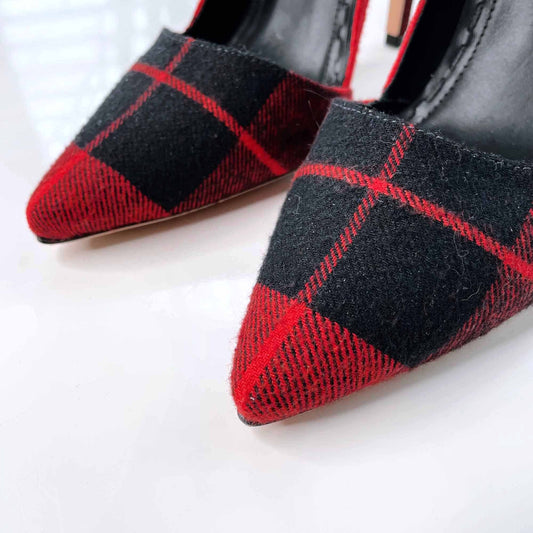 alice + olivia red plaid tartan dina pumps - size 37.5