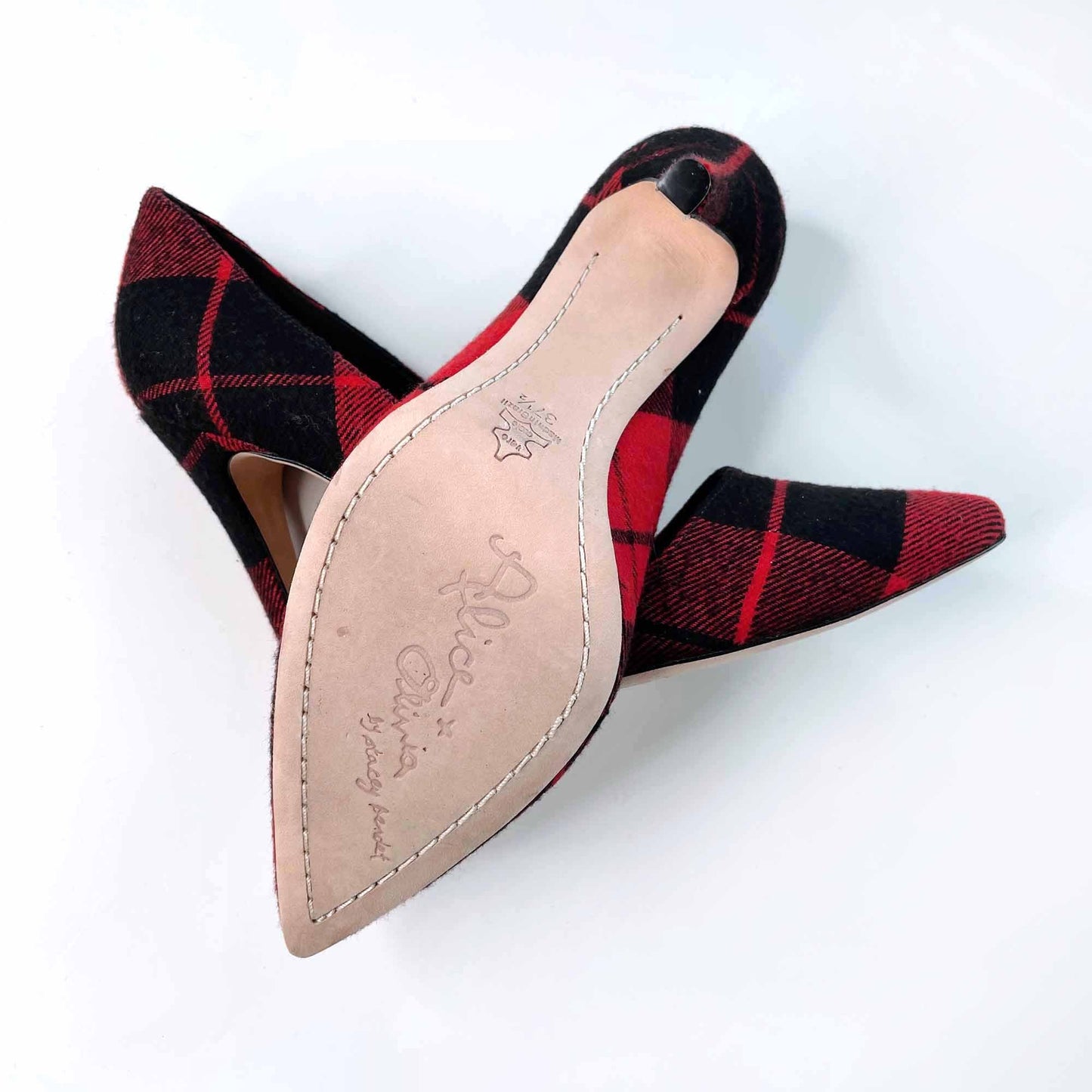 alice + olivia red plaid tartan dina pumps - size 37.5