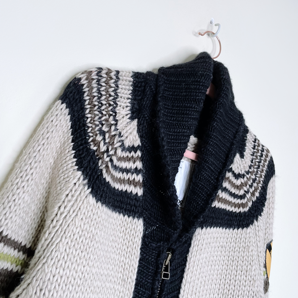 analog by burton knit wool blend indian chief cardigan with patch - size medium