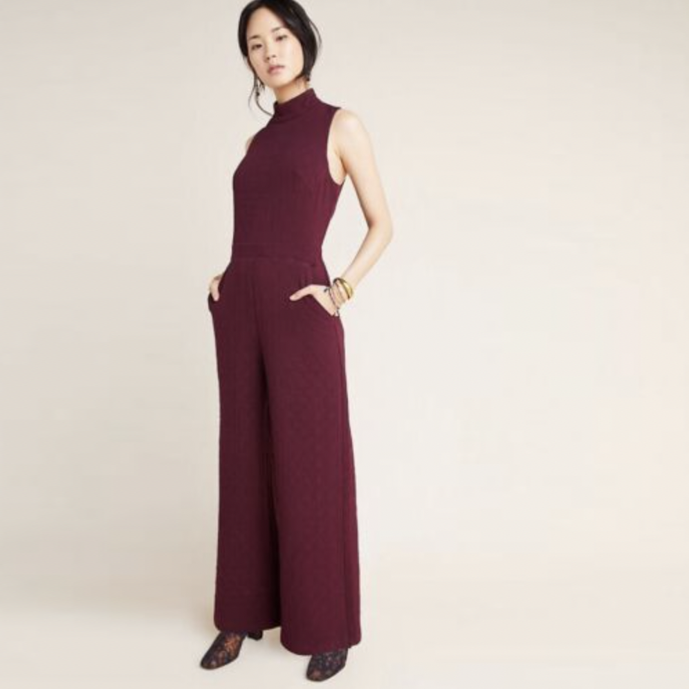eva franco charley textured stretch knit high neck jumpsuit - size xs