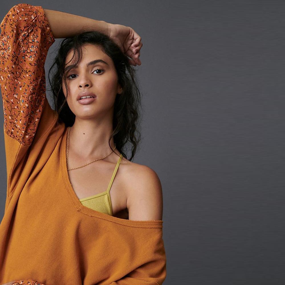 by anthropologie annette v-neck waffle top with floral sleeve - size xl