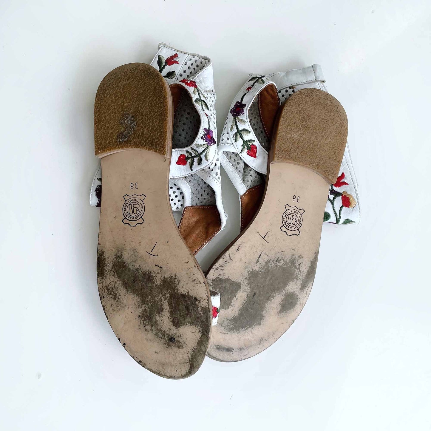 aquamarine embroidered leather boho sandals - size 38