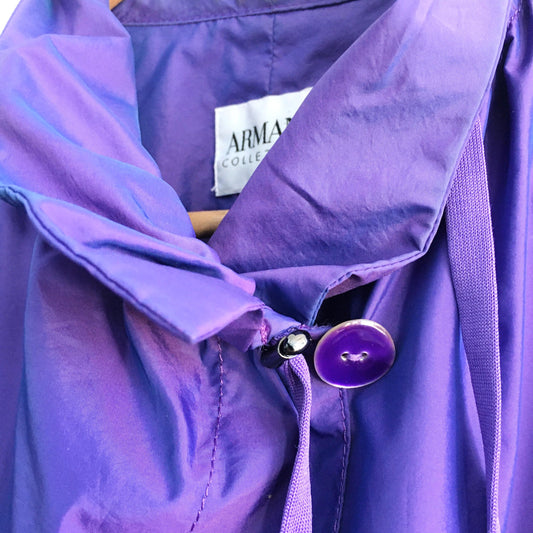 armani collezioni irredescent purple ruched waterproof jacket - size 8