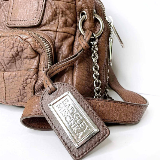 badgley mischka pebbled leather handbag with chain strap