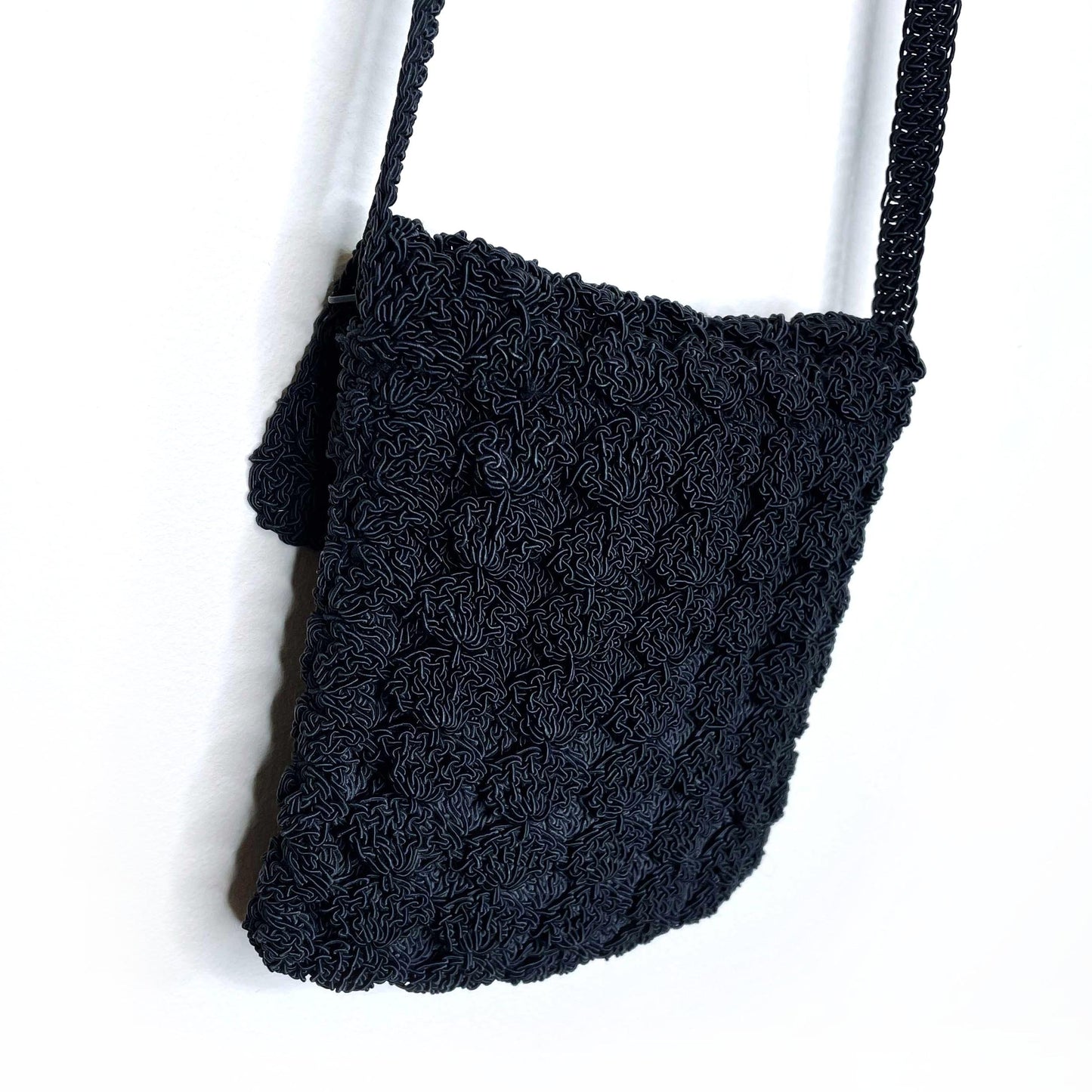 black crochet cross body bag with matching coin purse