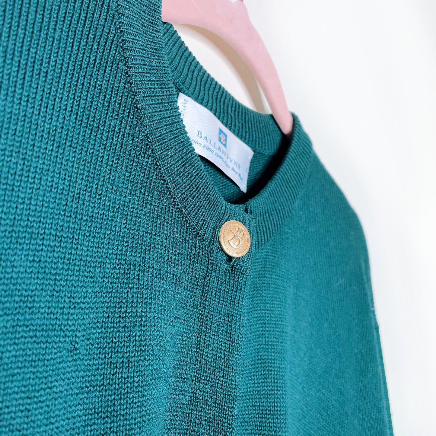 ballantyne green wool gold monogram button cardigan sweater - size 42