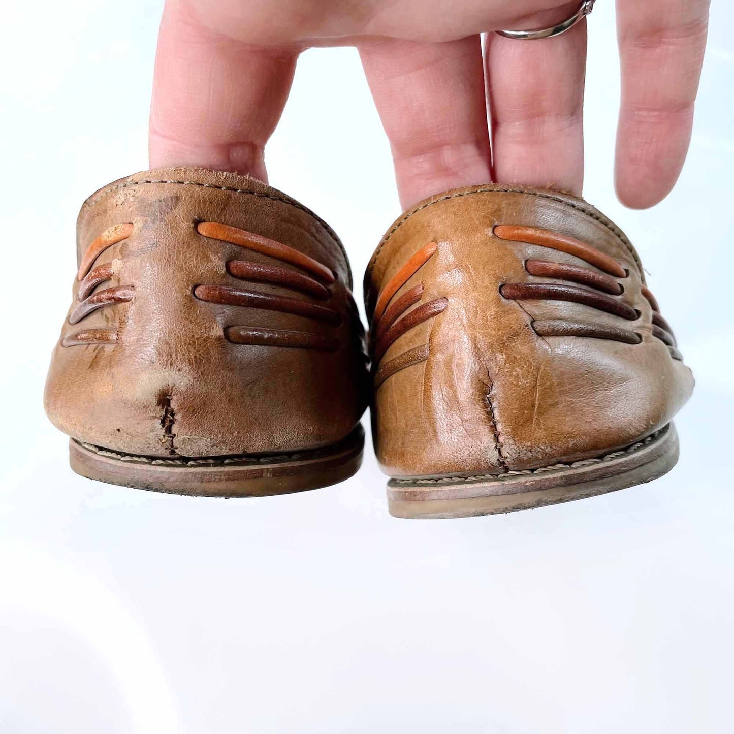 vintage 80's bass woven leather slip on shoes - size 8.5