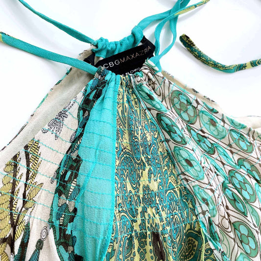 bcbg silk chiffon hanker-chief halter neck top - size xs