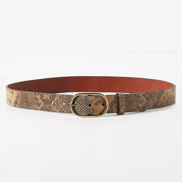 anthropologie leather snakeskin belt - 36" (xs)